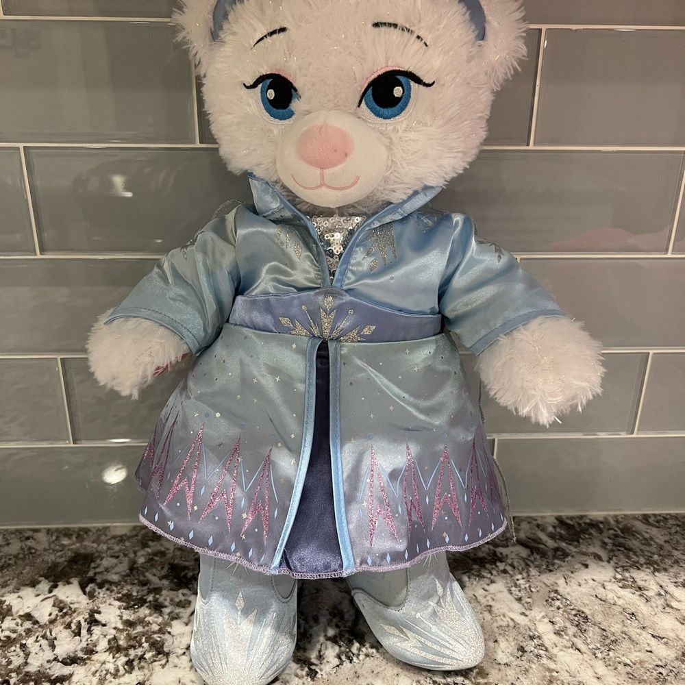 Build A Bear Elsa Disney Frozen White Sparkly Elsa Dress BAB Plush 16" Boots